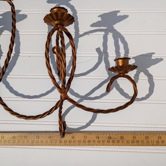 Homco Twisted Rope Gold Metal 5 Arm Candelabra Wall Hanging Candle Sconce Vtg - Picture 5 of 16